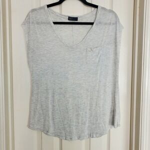 Gap V-Neck Pocket Tee Women Medium Gray Good Rayon Cap Sleeve Slub Top